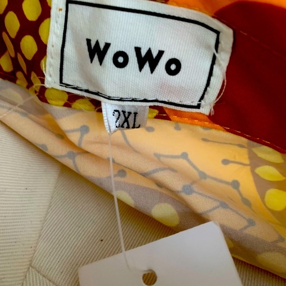 Women’s WoWo Long Sleeve orange and brown patterned button down NWT size 2 XL - Picture 5 of 5
